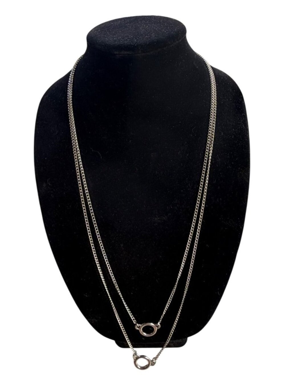 Silver-Tone Double-Strand Curb Chain Fashion Necklace w/Ring Connectors 16"